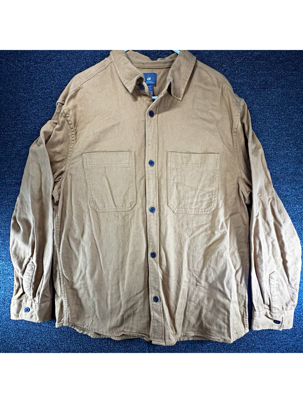 H&M Men's Regular Fit Button-Up Shirt Tan Solid Long Sleeve Pockets XL